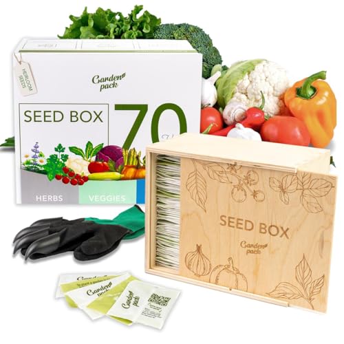Grow Your Own Seed Box by Garden Pack - 70 Varieties of Flower, Herb, Vegetable Seeds - Gardening Gifts for Women and Men