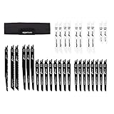 Amazon Basics Chromium Vanadium Steel Reciprocating Saw Blade Set with Organizer Pouch, Compatible For Plastic, 32-Pieces, Black & White