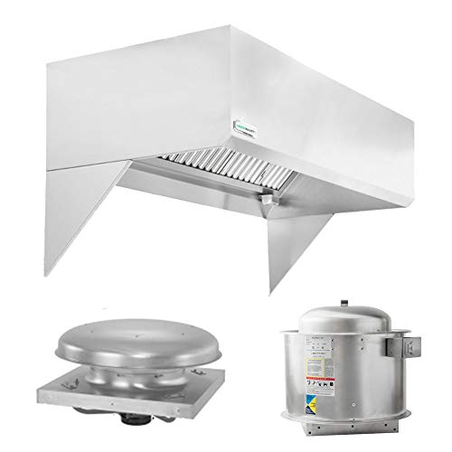 HOODMART 12' Kitchen Hood System for Restaurant with Economy Makeup Air | Includes Exhaust Fan, Low Profile Supply Fan, Equipment Accessories, and Installation Hardware, Heavy Duty Steel