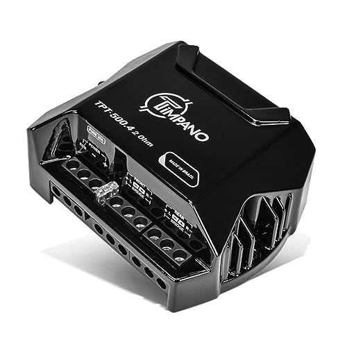 Timpano 4 Channel Amplifier Car Audio 4 x 125 Watts 2 Ohm, TPT-500.4 Small 4 Channel Amp12 Volts Full Range Class D Mini Bridgeable Car 4 Channel