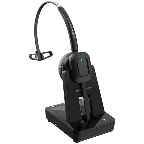 INNOTALK Wireless Headset Compatible with Polycom VVX150, VVX250, VVX350, VVX450, VVX500, VVX600, VVX1500 with an EHS Cord - Desk Office Phone Call Center Wireless Headset