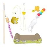 Emily Pets Cat Scratcher Board with Interactive Cat Toys | Wand Toy, Hanging Door Toy & Feather Ball | Indoor Play Set for Cats & Kittens (Pack of 4) (Pattern 4)