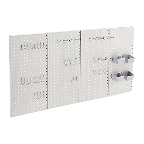 Amazon Basics Rectangular Metal Pegboard Wall Organizer, Tool Storage Organization System, Rust and Scratch Resistant, 48-Piece Kit, Gray