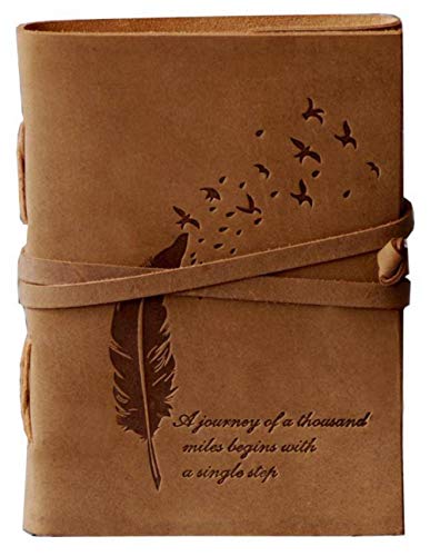 CAVALO Leather Diary Embossed with Leaf of Tree & a Quote Antique Handmade Leather Bound Notepad for Men and Women Unlined...