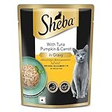 Sheba Fine Premium Adult (1+ Years) Wet Cat Food, Tuna Pumpkin & Carrot in Gravy, 70 g Pouch, High-Moisture Gravy cat Food for Healthy Hydration