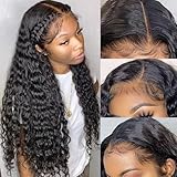 Pizazz 13x4 HD Transparent Lace Front Wigs Human Hair Pre plucked Bleached Knots with Baby Hair 12A 180 Density Brazilian Deep Wave Frontal Wigs for Black Women(26 Inch, Black color)