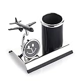 ZAHEPA Aeroplane Miniature Metal Pen Stand With Clock, Stylish Stationary Desk Organizer, Pencil Holder, Elegant Corporate Gift Set, Durable Decorative Showpiece For Office