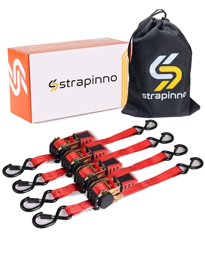 Strapinno 4pcs Retractable Ratchet Straps Bundle 1in x 6ft Ratchet Tie Down with Rubber Coated Steel Handle, S Hooks, Breaking Strength 1500 lbs Each