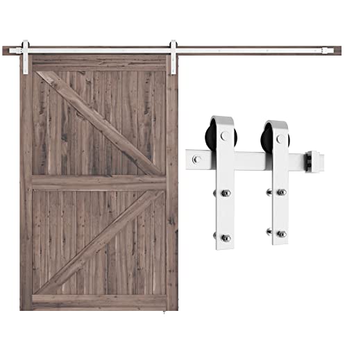 SMARTSTANDARD 6.6 Feet Brushed Nickel Barn Hardware Kit-Heavy Duty Sliding Track-Smoothly and Quietly-Easy to Install-Fit 36"-40" Wide Door Panel (J Shape Hanger)