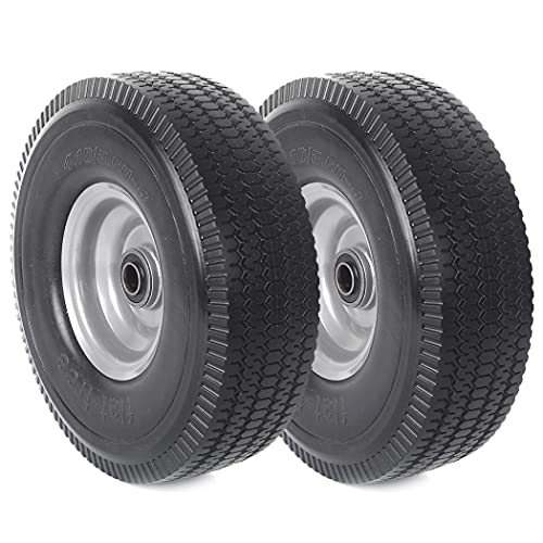 AR-PRO (2-Pack) 10-Inch Solid Wheel Replacement - 4.10/3.50-4 Flat Free Tire and Wheel with 5/8 extra 3/4 &1/2 Bearings and 2.25" Offset Hub - Compatible with Hand Truck, Generator, Gorilla Carts