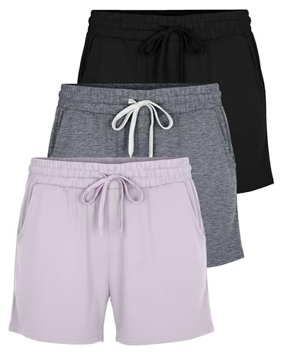 Real Essentials 3 Pack: Womens Ultra-Soft Athletic Lounge Casual Sweat Shorts with Pockets (Available in Plus Size)