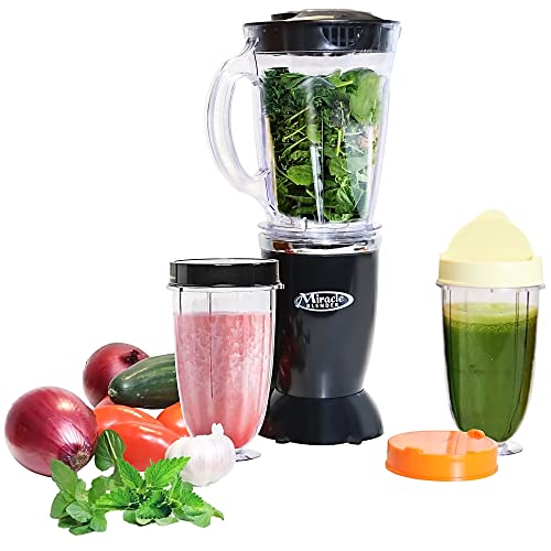 Total Chef Miracle Blender – Electric Mixer for Smoothies, Ice Crush & Pulse Function, Heavy Duty Bullet Pitcher, Kitchen Appliance, Dishwasher-Safe Jar, Black