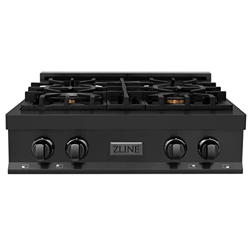 ZLINE 30 in. Porcelain Rangetop in Black Stainless Steel with 4 Gas Brass Burners (RTB-BR-30)