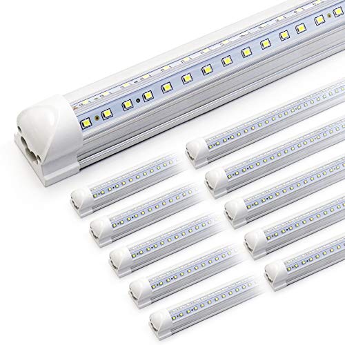 Phiwicsh LED Shop Light, 10 Pack 6500K Linkable Fixtures, V Shape High Output Clear Cover T8 Tube Light, 4 Foot for Garage, with 5 Power Cords Plug and Play