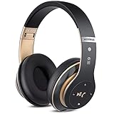 Prtukyt 6S Wireless Bluetooth Headphones Over Ear, Hi-Fi Stereo Foldable Wireless Stereo Headsets Earbuds with Built-in Mic, Volume Control, FM for Phone/PC (Black & Gold)