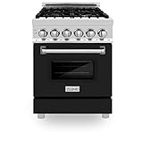 ZLINE 24 in. 2.8 cu. ft. Legacy Dual Fuel Range with 4 Burner Gas Cooktop and Electric Convection Oven in Stainless Steel and Black Matte Door (RA-BLM-24)