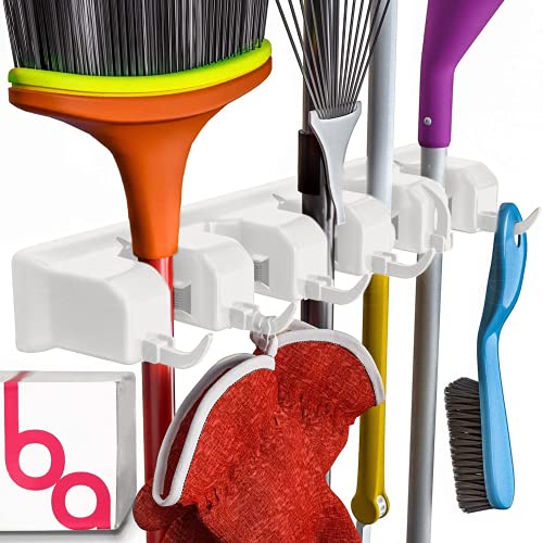 EXTRA GRIP Mop & Broom Holder Wall Mount - Wall Hanging Garden Tool & Utility Closet Organizer, Mop & Broom Hook, Broom Hanger Wall Mount, Mop Broom Organizer, Wall Mounted Broom Rack Mop Storage