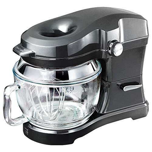 Kenmore Elite Ovation 5 Qt Stand Mixer, 500 Watts, with Revolutionary Pour-In Top, Tilt Head, Flat Beater, Whisk, Dough Hook, 360-degree Splash Guard, Glass Bowl, LED Light, Metallic Grey