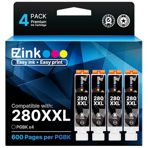 4 Pack 280 PGBK 280 XXL Ink Replacement for Canon 280 PGBK PGI-280XXL PGI 280 XXL Compatible with PIXMA TR8620a TR8622a TR8600 TR8520 TS9521c TR7520 TS9120 TR8622 TS9520 TS6220 TS6320 TS702a Printers