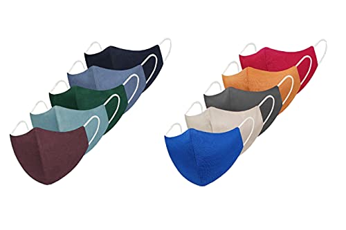 Book Cover RYLAN Pure Cotton Fashion Mask For Men/Women (Set of 10 Pcs). Light Weight, Breathable & Skin Friendly. Washable & Reusable Fabric. Soft Spanex Ear Loops & 3 Layer of Protection.