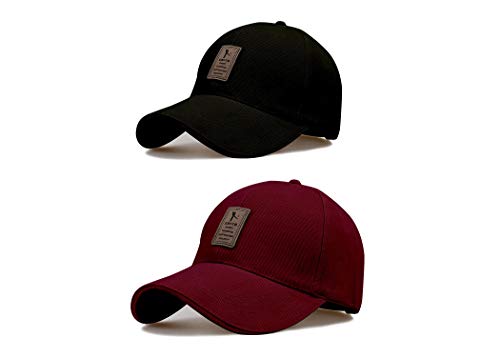ALAMOS Unisex Cap (Pack Of 2), Black & Maroon, Free Size