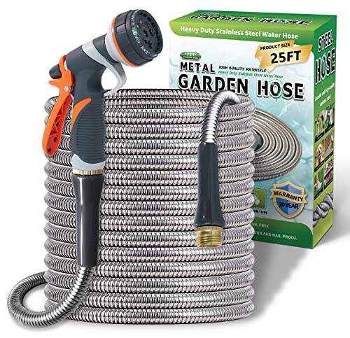 Metal Short Garden Hose 6 ft, 8 ft, 12 ft Flexible Stainless Steel Garden Hose 15 ft, 30 ft, 50 ft Heavy Duty Water Hose With High Pressure Hose Nozzle