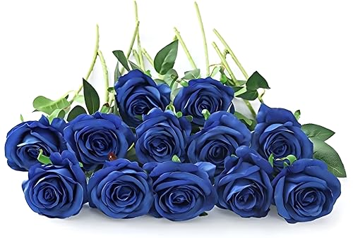 Laelfe 12 PCS Artificial Flowers Roses Silk Flowers Fake Long Stem Artificial Roses for Home Wedding Bathroom Kitchen Decorations