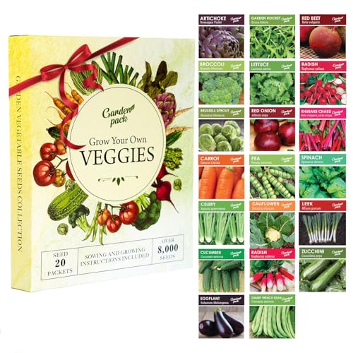 Grow Your Own Vegetable Seeds - 20 Packet Variety by Garden Pack – High Yield Seeds for Growing Veggies at Home – 8,000 Heirloom Seeds Gardner Set
