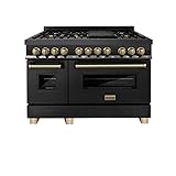 ZLINE Autograph Edition 48" 6.0 cu. ft. Dual Fuel Range with Gas Stove and Electric Oven in Black Stainless Steel with Champagne Bronze Accents (RABZ-48-CB)