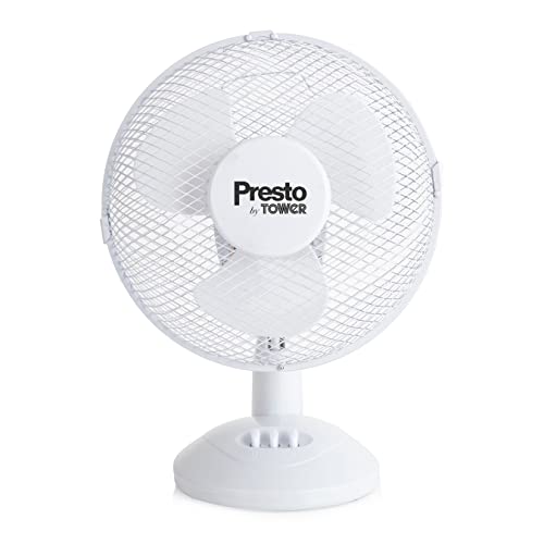 Tower Presto PT600001 9 Inch Desk Fan with 2 Speeds, Rotary Oscillation, 20W, White