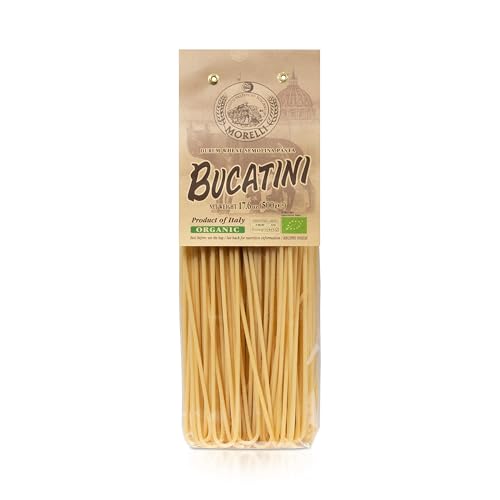Morelli Bucatini Pasta Noodles - Premium Organic Italian Pasta from Italy - Handcrafted, Family Owned Gourmet Brand - Made With Durum Wheat Semolina 17.6 oz (500 g)