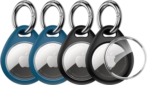 UNBREAKcable TPU AirTag Hülle 4er Pack, Sicherem Halt Kratzfeste Schutzhülle mit Langlebigem Metallschlüsselanhänger, Stoßfestes Case für Schlüssel, Taschen, Reisegepäck und Haustiere, Schwarz & Blau