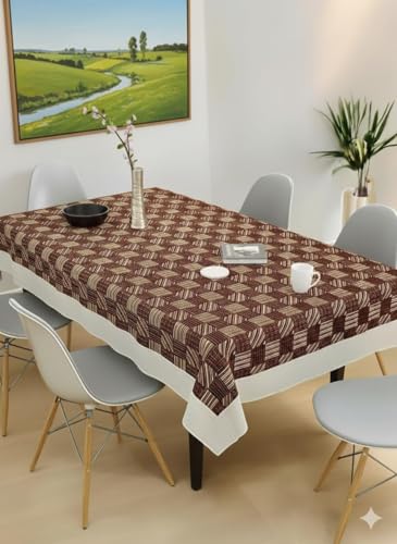 CASA-NEST 2-4 Seater PVC Table Cover; Beige & Brown Squares; Anti Slip; 40x60 Inches; 4 Seater Center Table Cover printed001