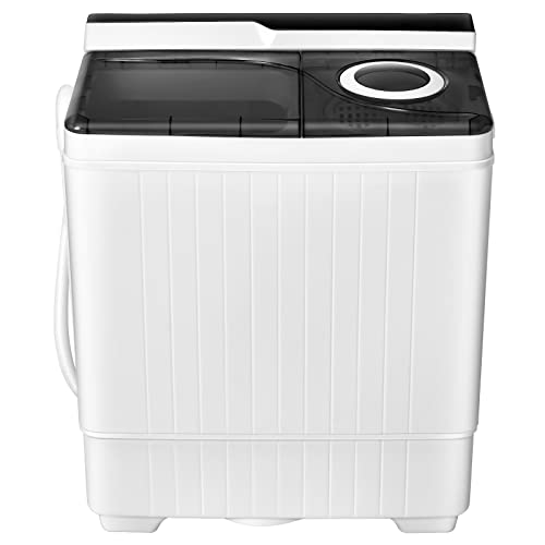 COSTWAY Semi-automatic Washing Machine, Twin Tub 26Lbs Capacity, Washer(18Lbs) and Spinner(8Lbs), Compact Laundry Machine with Control Knobs, Drain Pump, Portable Laundry washer for Apartment, RV