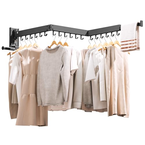 ZdwCyl Clothes Drying Rack,Wall Mounted,Retractable,Collapsible(Tri-Fold), Space Saver Clothes Hanger Rack with Towel Bar,Strong Load-Bearing,for Balcony,Laundry,Bathroom,Patio and Bedroom