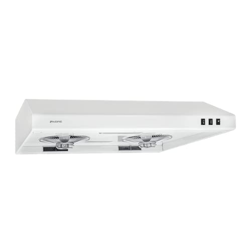 Pacific Economy Under Cabinet Ducted Range Hood 36 inch - 550 CFM Powerful 2-speed Kitchen Vent Hood- Electric Hood with LED Light, Filterless, White ‎PR1236BW