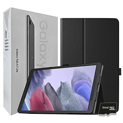 SAMSUNG 2021 Galaxy Tab A7 Lite 8.7” Inch 32 GB Android 11 Touchscreen International Tablet Bundle – PU Leather Case, Screen Protector, Stylus and 32GB microSD Card