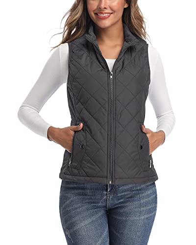 LONGKING Women's Vest, Stand Collar Lightweight Zip Quilted Vest for Women