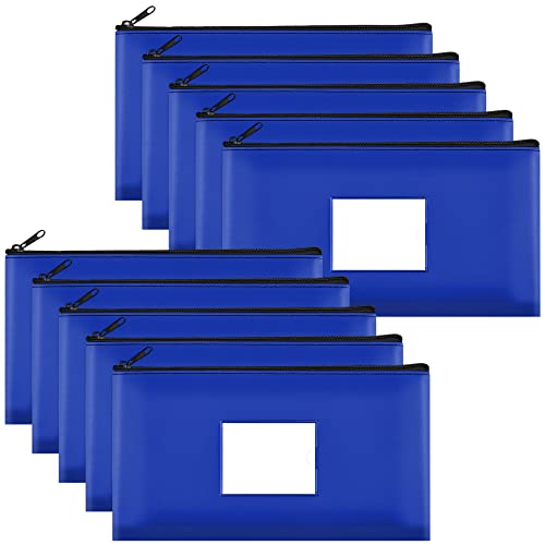 SMARTAKE 10-Pack Bank Deposit Money Bags with Zipper, Leather Bags Wallet Pouches with Label, Makeup Bags, for Cash, Coins, Cosmetics, Invoice, Bills, Tools