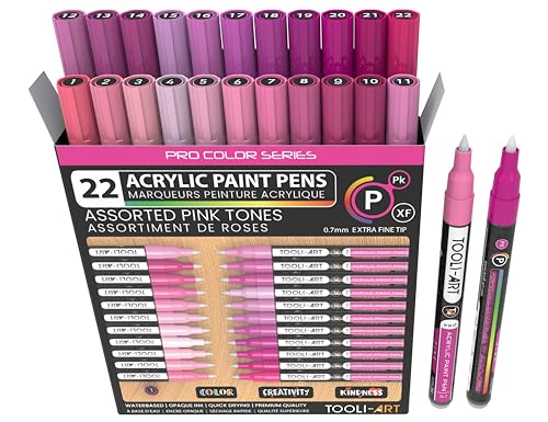 TOOLI-ART Acrylic Paint Pens 22 Assorted Orange Pro Color Series Markers Set 3mm Medium Tip for Rock Painting, Glass, Mugs, Wood, Metal, Canvas, DIY, Outlining. Non Toxic, Waterbased, Quick Drying.