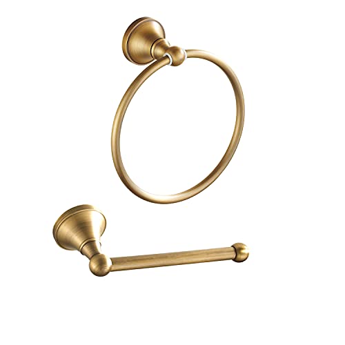 Leyden Antique Brass Toilet Paper Holder Towel Ring 2 Pieces Set Tissue Roll Retro Ancient