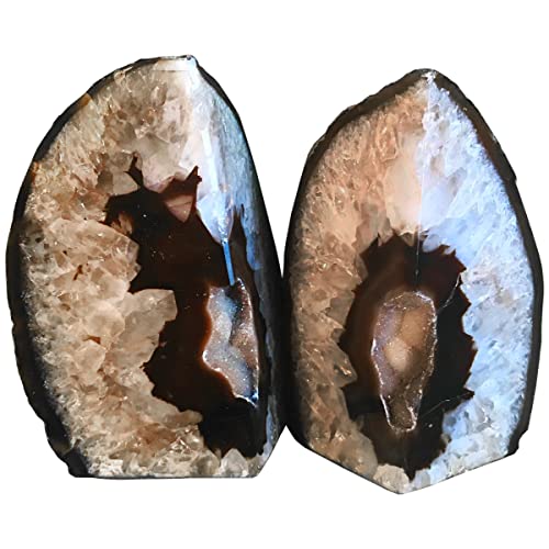 AMOYSTONE Agate Bookend Decorative Office Bookend Heavy Duty Unique Geode Bookends Nature 1 Pair