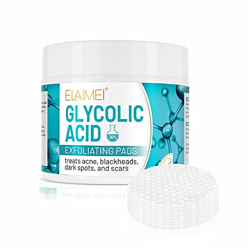 30% Glycolic Acid Pads Wipes for Skin Care Exfoliating Cleansing, Face Pore Cleaner Minimizer Acne Treatment, Chemical Peel Solution for Dark Spots, Breakouts, Scars, Reduce Wrinkle Fine Line, 50 Pads