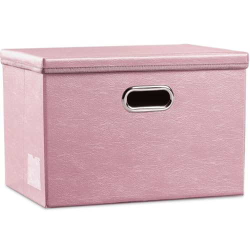 PRANDOM Large Leather Foldable Storage Bins with Lids (1-Pack)(3-Pack)(5-Pack)