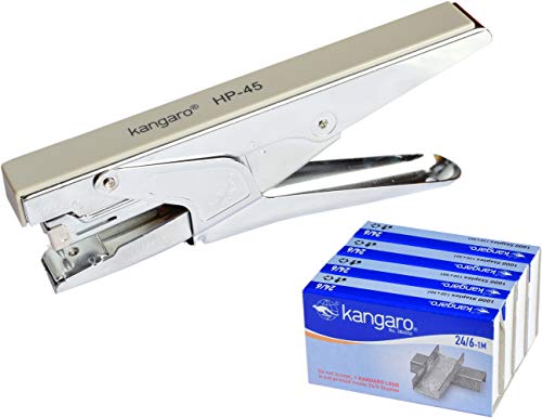 Kangaro HP-45 Desk Essentials All Metal Stapler| With 4 Packet of 24/6 Pins | Sturdy & Durable | Suitable for 30 Sheets | Perfect for Home, School & Office | Pack of 1 | Color May Vary