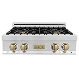 ZLINE Autograph Edition 30" Porcelain Rangetop with 4 Gas Burners in Stainless Steel and Champagne Bronze Accents (RTZ-30-CB)