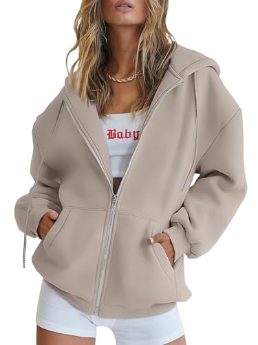 Trendy Queen Womens Zip Up Hoodies Oversized Sweatshirts Fall School Fashion Outfits Casual Jackets 2025 Winter Clothes