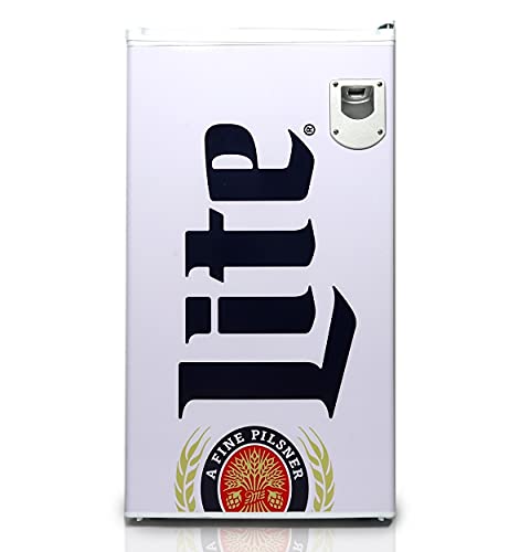 Miller Lite Refrigerator - 3.2 Cubic Feet Capacity, White, Fridge For Kitchen, Bedroom, office, Dorms, Cuarto, Cool Storage For Wine, Drink, Beverages, Compact Free Standing, Neveras Pequeñpara