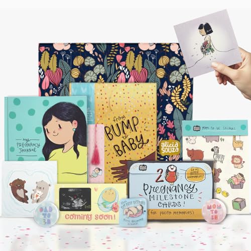 Alicia Souza | PregnancyJournal Bump Box | PregnancyPlanner + Sticker Book + 20 Milestone Cards + Bookmark | Maternity Diary, Memories Keeper, Trimester Tracker, Gift for New Mom, Pregnancy Gifts