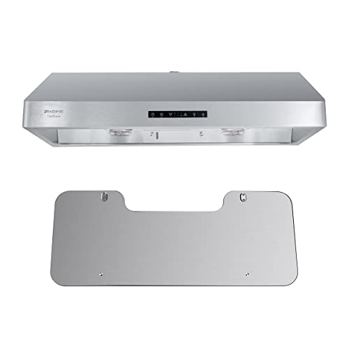 Pacific Trusteam Under Cabinet Ducted Range Hood 36" & Deflector Board - Powerful 900 CFM Kitchen Vent Hood - Stainless Steel, Ultra Quiet, Touch Control, LED Lights, Auto Cleaning SC8836BS